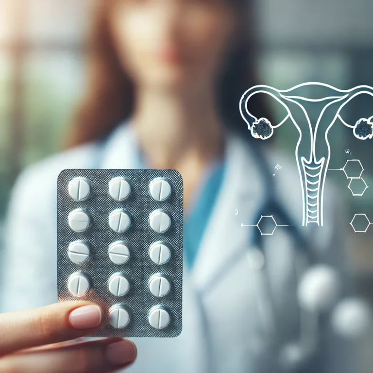 Antibiotic tablets in focus with blurred woman in background for cystitis treatment options.