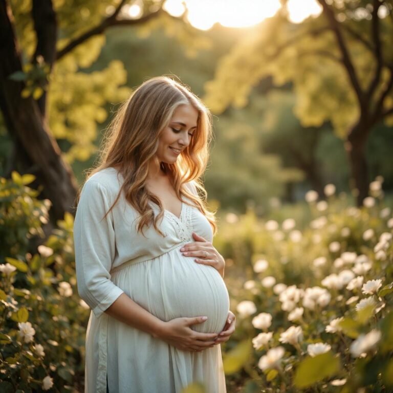 Irish-inspired illustration of a pregnant woman in nature, symbolizing hypothyroidism management for fertility and pregnancy.