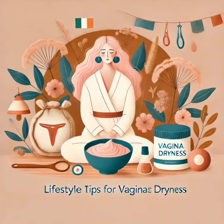 Conceptual image illustrating lifestyle tips for managing vaginal dryness, with soft, inviting tones representing comfort and wellness for women.